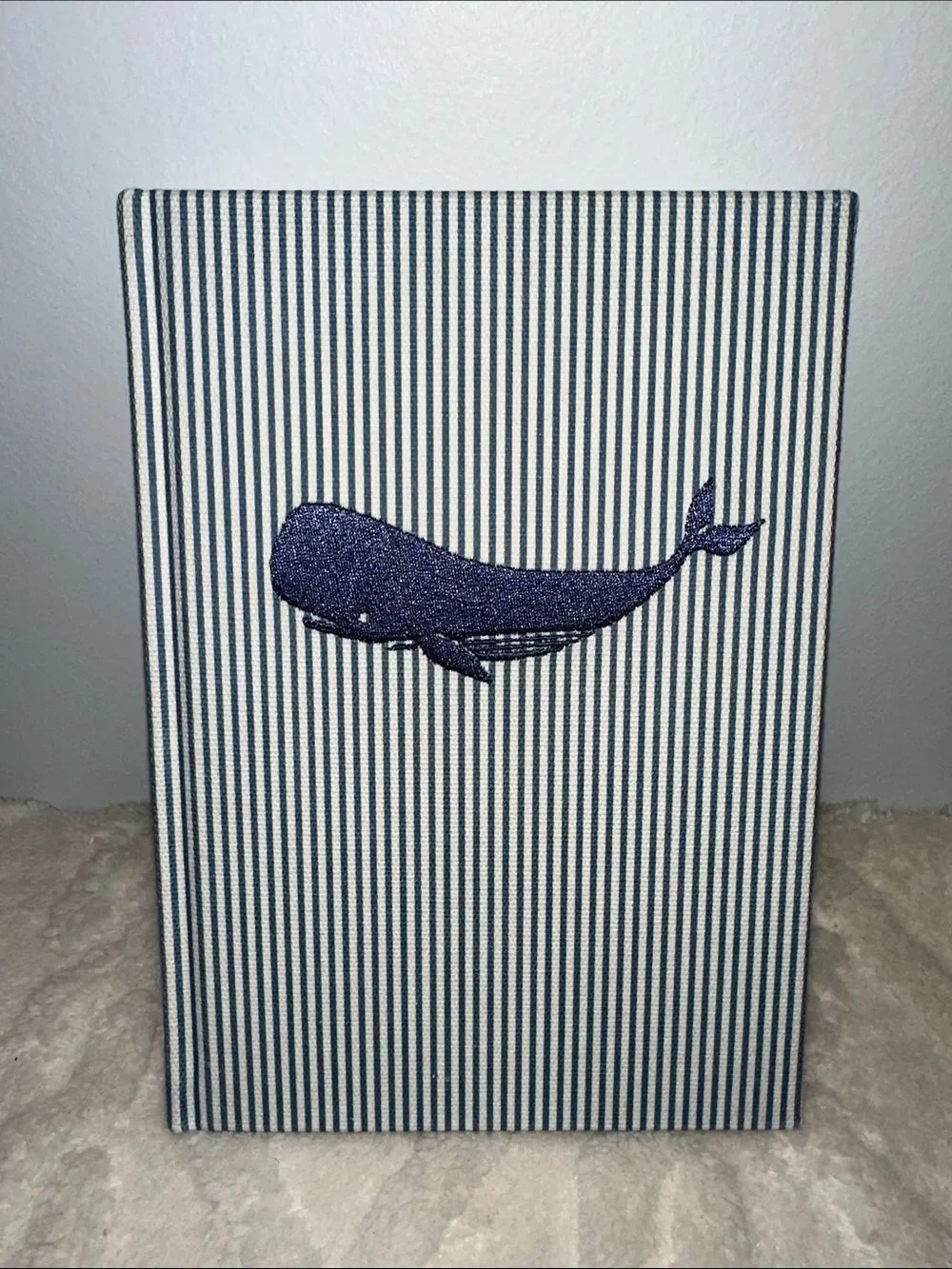 Lady JAYNE White Navy Stripes Embroidered Whale hard cover lined pages journal